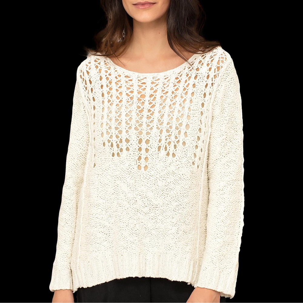 AZ Jean Co Sweater Womens L White Y2K Crochet Cottage Prairie Coquette Open Knit